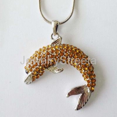 Custom Gold Rhinestone Dolphin Pendent Necklace Jewelry Manufacturer Goden CZ  4