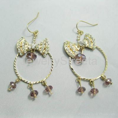 Gold Tone Butterfly Earrings Studs Red Rhinestone CZ Jewelry White Pearl Crystal 2