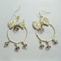 Gold Tone Butterfly Earrings Studs Red Rhinestone CZ Jewelry White Pearl Crystal 2