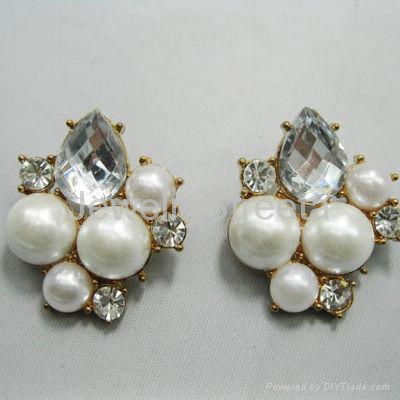 Gold Tone Butterfly Earrings Studs Red Rhinestone CZ Jewelry White Pearl Crystal 4