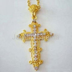 18K Yellow Gold Pltaed Cross Pendent Vintage Religious Crux Jewelry Necklaces US