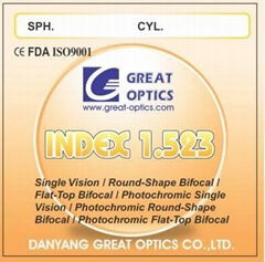 1.523 Mineral Glass Bifocal Eyewear Lenses