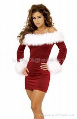 Velvet Xmas Cosplay Santa Costume Belt Dress