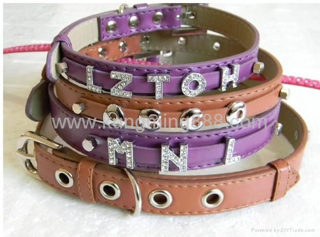 Rhinestone slide letter dog collar and leash 3