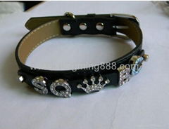 Pet colalr Rhinestone slide letter collar and leash