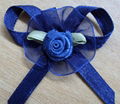  blue double face satin robbon dress bow with artificial flower in middle