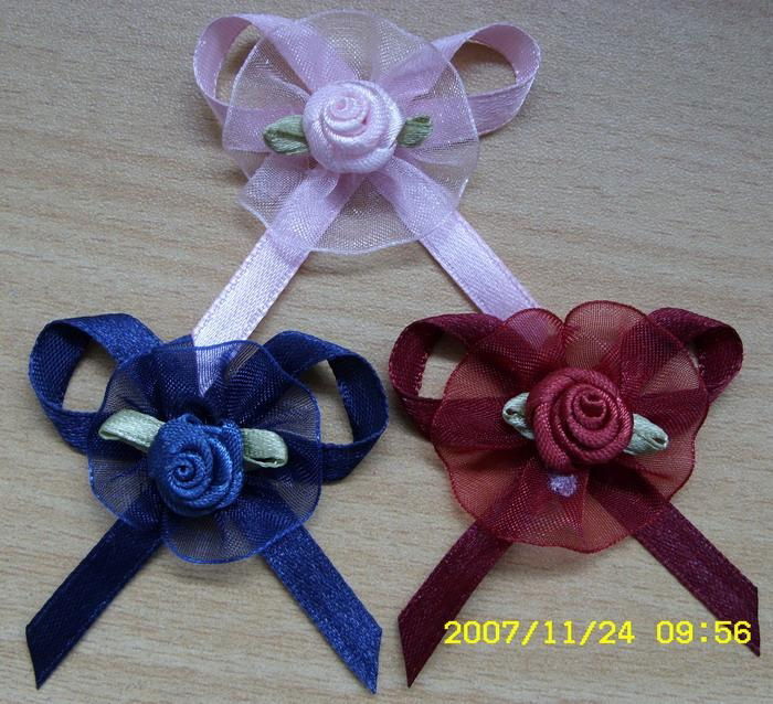  blue double face satin robbon dress bow with artificial flower in middle 3