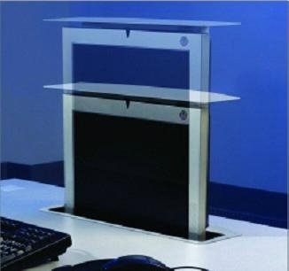 LCD monitor motorized pop up mechanisms