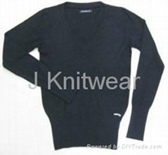 Women Basic V neck Cotton Pullover Sweater