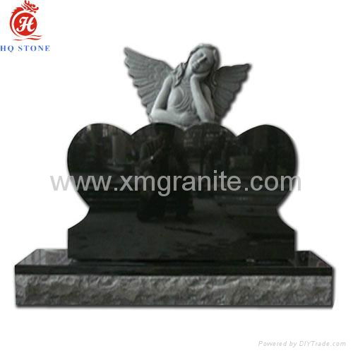 polished red granite angel headstone with double hearts carved rose 5
