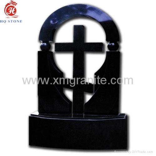 Absolute black granite headstone with cross design in european style  3