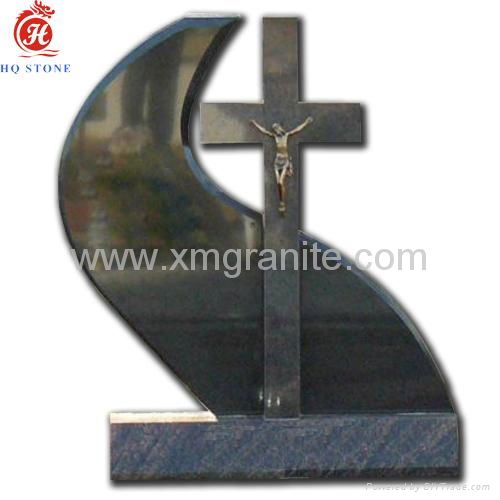 Absolute black granite headstone with cross design in european style  4