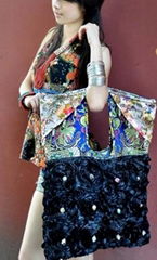 Black Embroidery Shoulder Totebags 