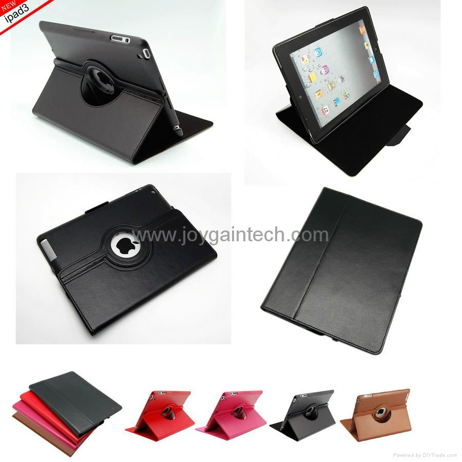 360 degree Rotary Samrt leather case for new ipad 3