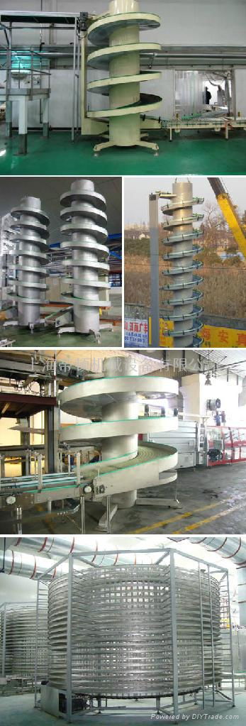 Spiral chain plate conveyor to ascend