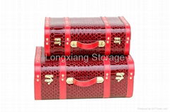 Set 2 Faux Leather Wood Storage Case