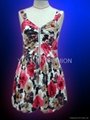 fashion hot sale cotton print dress with zip at CF and shirring round back bust