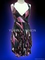 new style multi print halter dress with elegant ruffle arond bottom