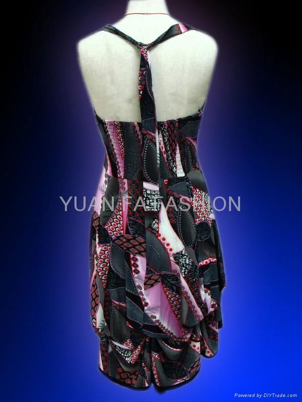 new style multi print halter dress with elegant ruffle arond bottom 2