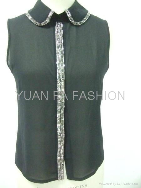 beading collar and placket chiffon top