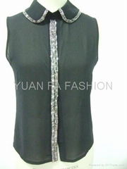 beading collar and placket chiffon top