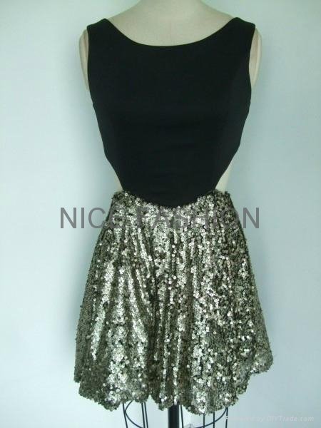scuba fabric with sequince skirt cut out dress