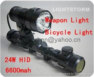 24W HID Weapon Light and Bicycle Light with 6600mah rechargeable battery