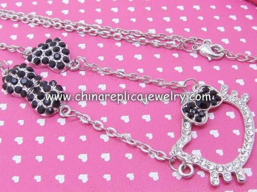 Free Shipping Hello Kitty Black Bow+Heart Necklace 60pc/lot