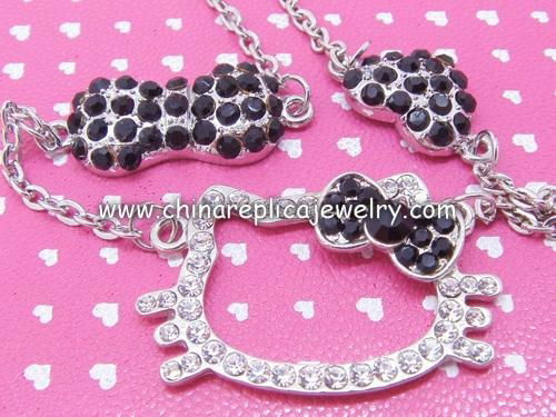 Free Shipping Hello Kitty Black Bow+Heart Necklace 60pc/lot 2