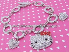 Free Shipping Wholesale Hello Kitty Bracelet, Kitty Face+ Heart, Free Jewelry Gi