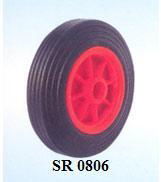 rubber wheel with red plastic rim