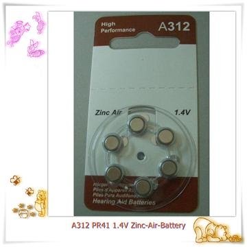 A312 PR41 1.4V hearing aid button battery 