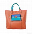 High-grade fabrics orange with green color collision portable oblique bag