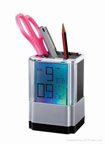 pen holder with calendar and timer