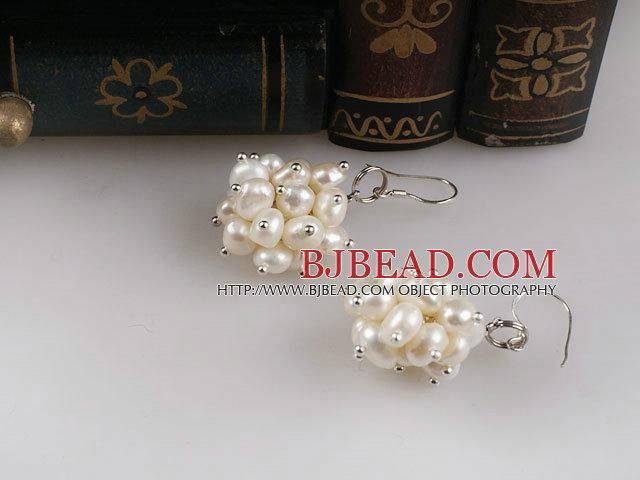 cluster style white pearl earrings with 925 silver hook$2.94