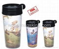 Promotion Paper Insert double wall plastic mugs/cups