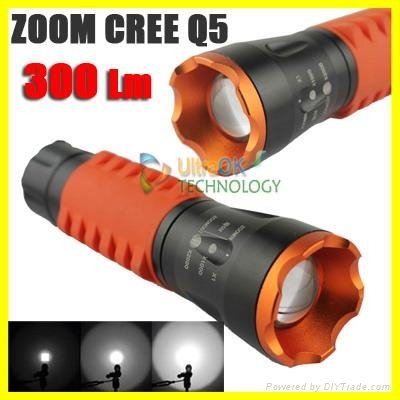 New CREE Q5 LED Zoomable Adjustable Focus 3 Modes Rubber Grip Flashlight Torch