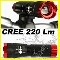 Zoomable 3 Mode CREE LED Flashlight Torch 220 lumen Rotating to adjust focus