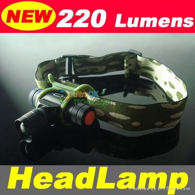 CREE LED 220 Lumen 5-Modes Aluminium Headlamp Flashlight Waterproof 