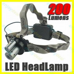 New Super Bright Two LED HeadLamp Head Light Flashlight Torch 200 lumen 