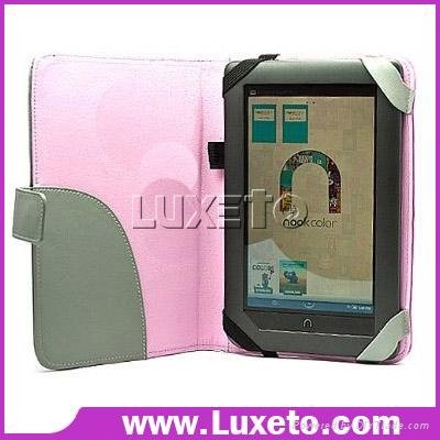 PU and genuine leather case for Barnes & Noble nook color