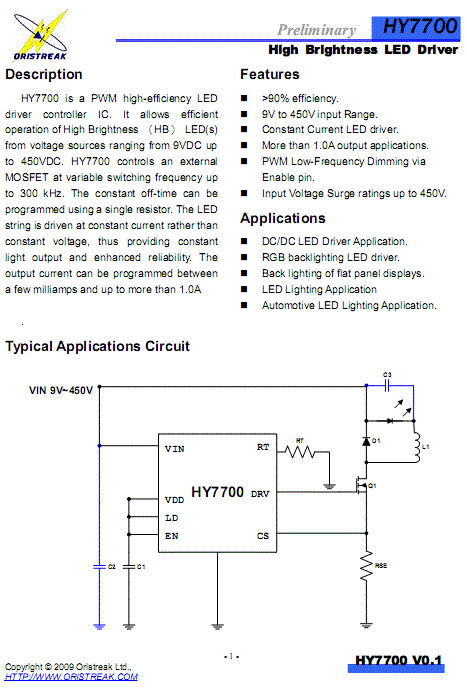 LED Driver IC HY7700 (HV9910) 2