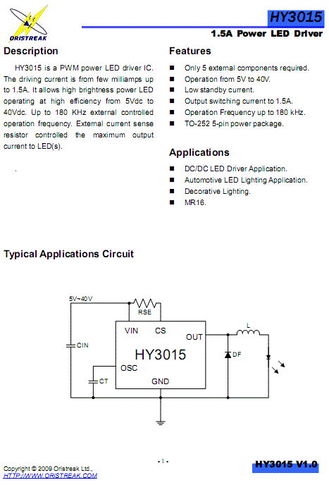 1.5A LED Driver IC HY3015 (AMC7150) 2