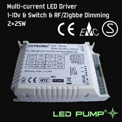 250~700mA Multi-current LED Driver(2×25W) with 1-10V & Switch Dimming Function