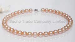 Pink color 10-11mm AAA grade Genuine Freshwater Pearl Necklace