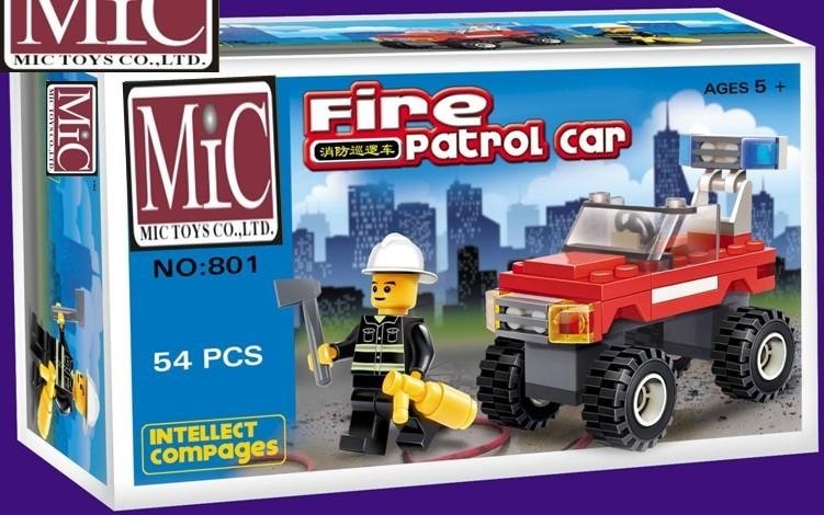 MIC 54PCS PROWL CAR LOGO BLOCK 5 YEAR CHILDREN TOYS FIRE CAR 801