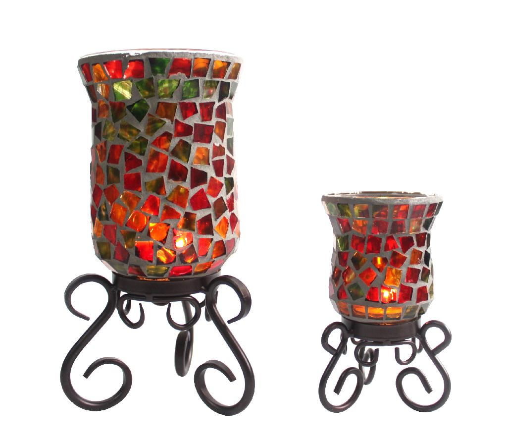 Mosaic Votive Candle Holders On a Metal Holder 4