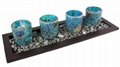 Mosaic Votive Candle Holders On a Wood Tray 4