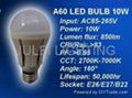 10W 850lm A19 A60 led bulb