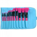 12PCS Cosmetic Natural peach red pro wool brush with H-quality cyanleather bag 2